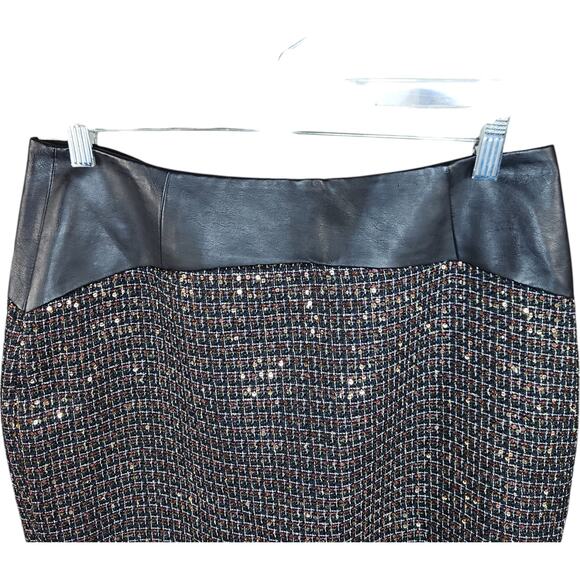 The Limited Women’s Black and Metallic Tweed Pencil Skirt Size‎ 8 Faux Leather - Picture 2 of 11
